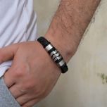 DIVERSE kožený náramek z oceli