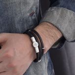 DIVERSE kožený náramek z oceli KOMPAS