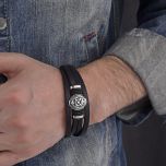 DIVERSE kožený náramek z oceli