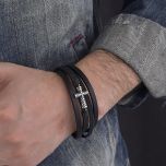 DIVERSE kožený náramek z oceli KŘÍŽEK