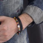 DIVERSE kožený náramek z oceli