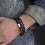 DIVERSE kožený náramek z oceli