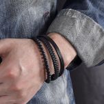 DIVERSE kožený náramek z oceli