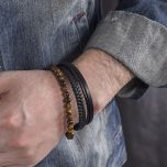 DIVERSE kožený náramek z oceli