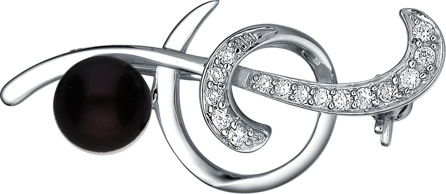 Moonpearls MOON Abell - stříbrná brož s pravou říční černou perlou OP000001 OP000001 + doprava ZDARMA