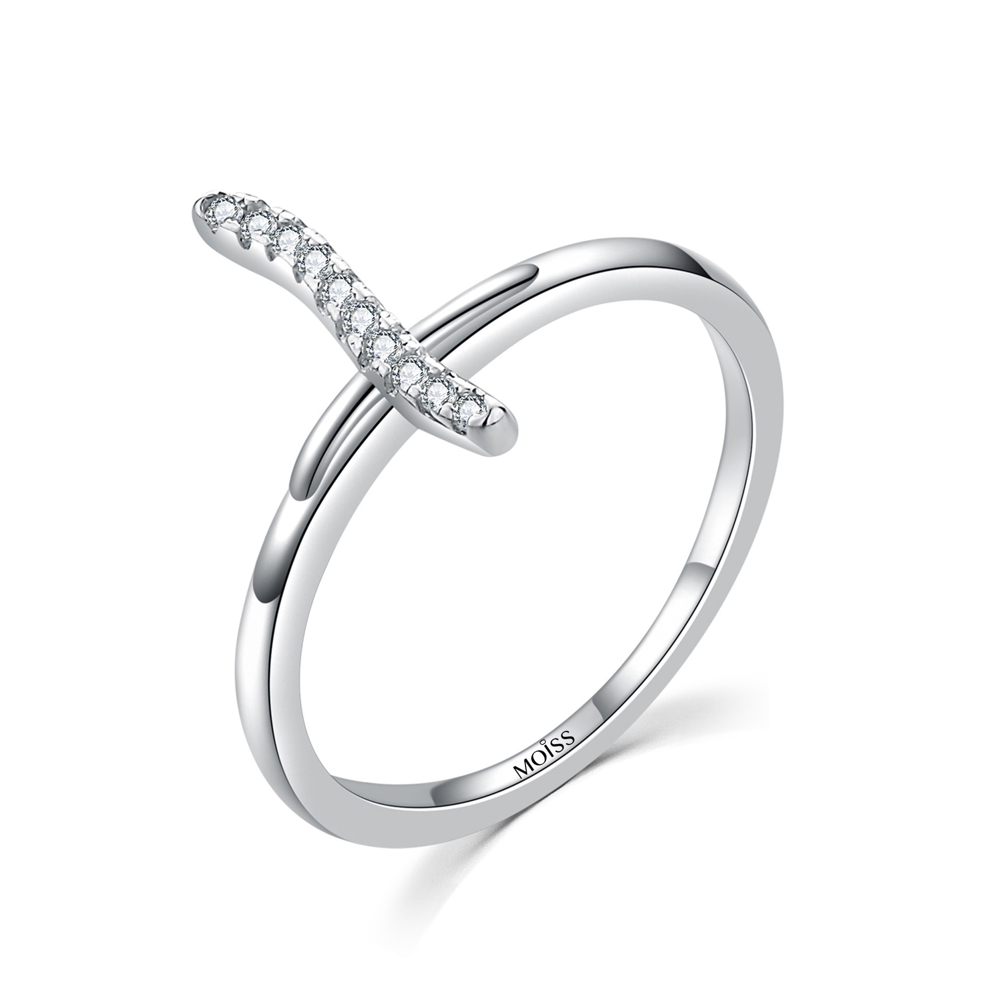 MOISS Moiss stříbrný prsten s bílým zirkonem KŘÍZEK R0001889 Velikost 49 mm R0001889