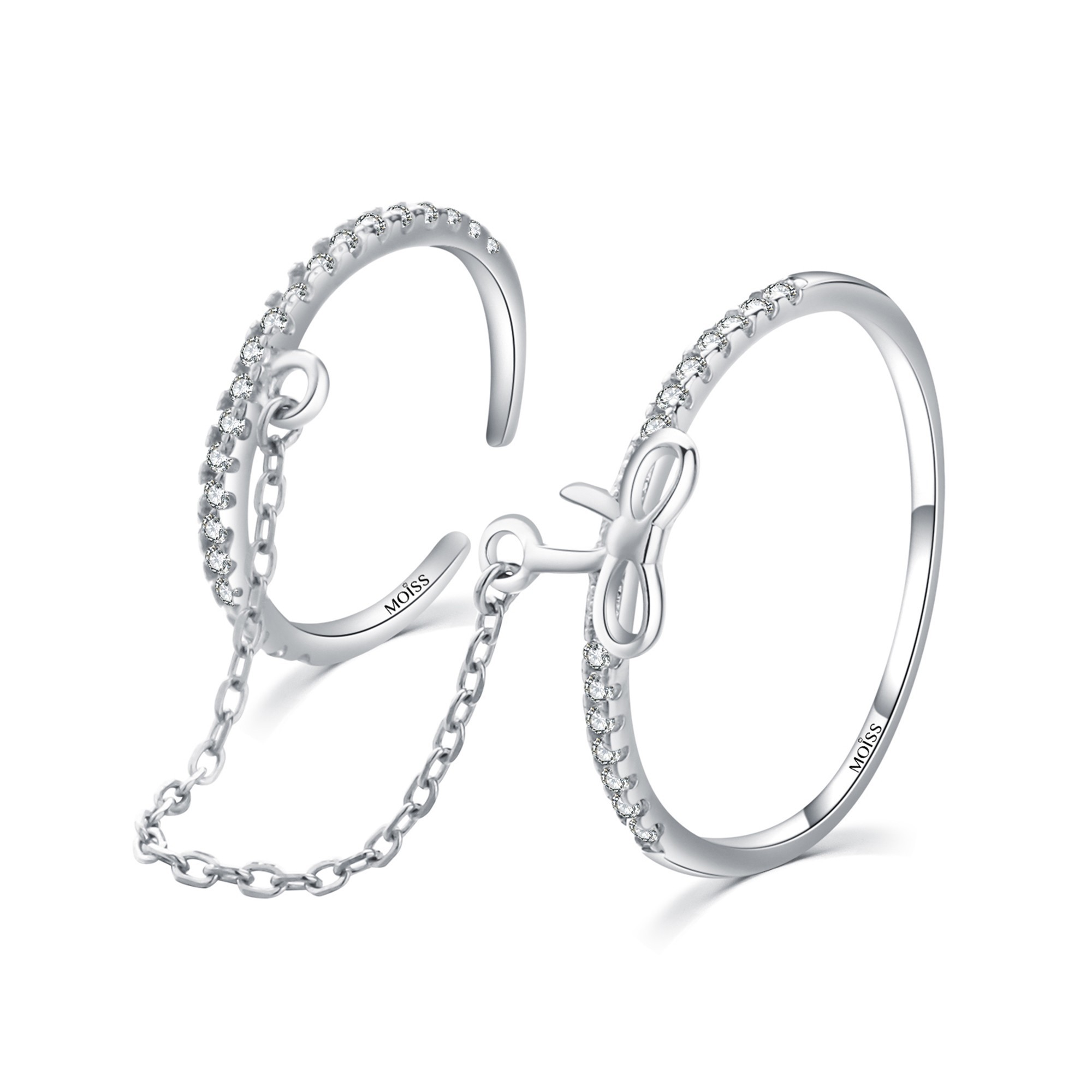 MOISS Moiss stříbrný prsten propojený řetízkem DUO BEAUTY I. R0002016 Velikost 56 mm R0002018