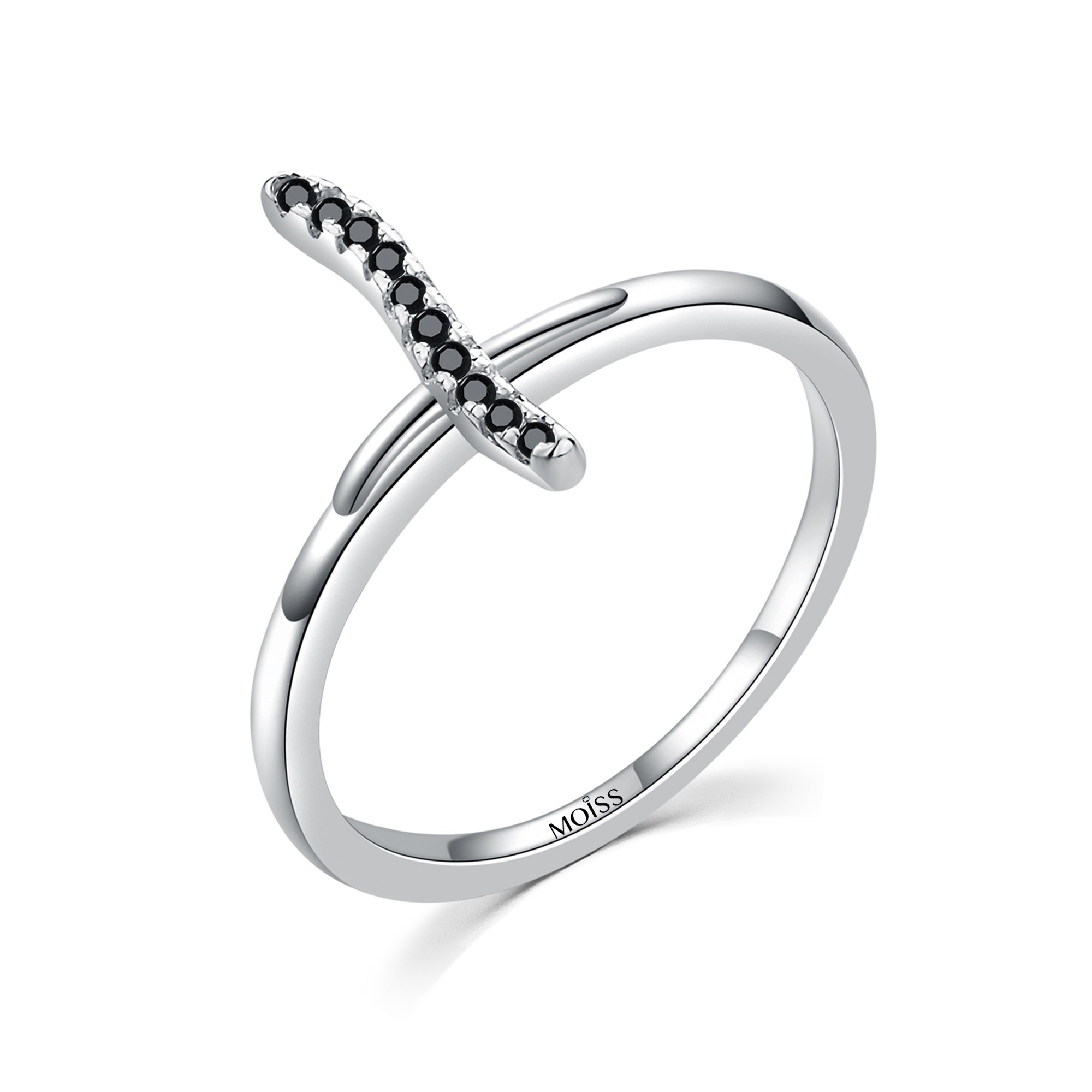 MOISS Moiss stříbrný prsten KŘÍŽEK s černým zirkonem R0002039 Velikost 57 mm R0002042