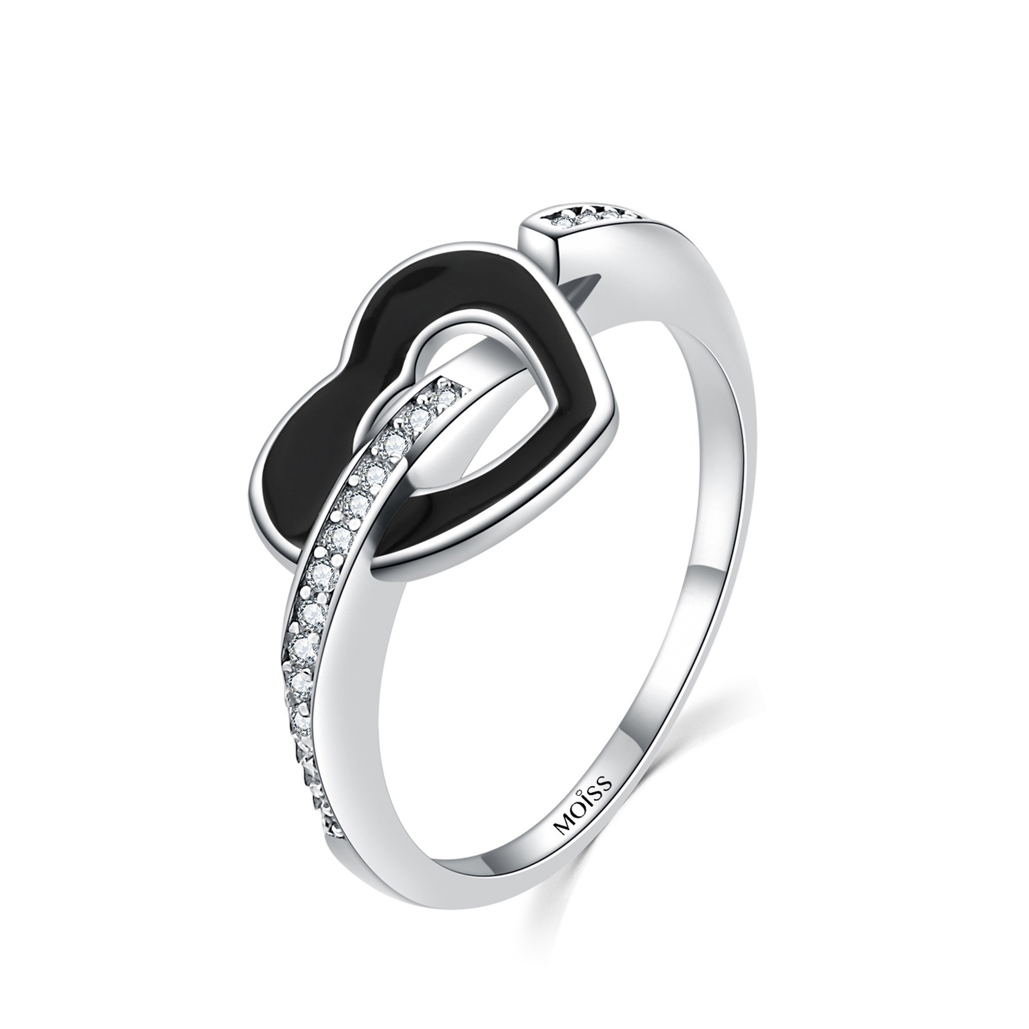MOISS Moiss stříbrný prsten ČERNÉ SRDCE R0002060 Velikost 60 mm R0002065