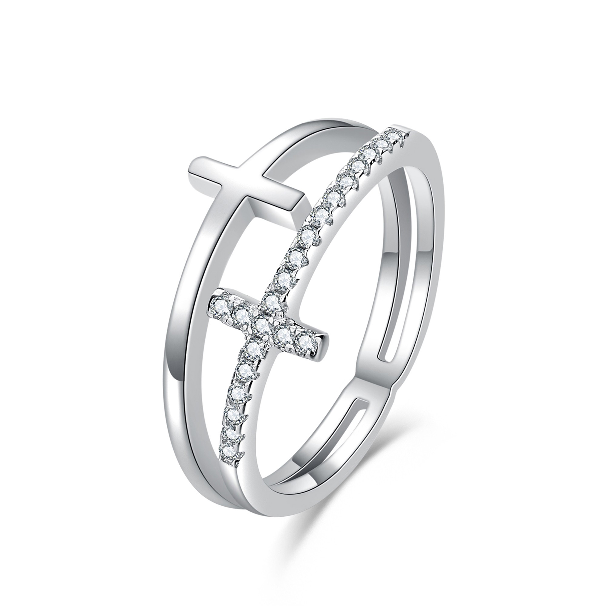 MOISS Moiss stříbrný prsten s bílým zirkonem KŘÍŽ R0002090 Velikost 56 mm R0002092