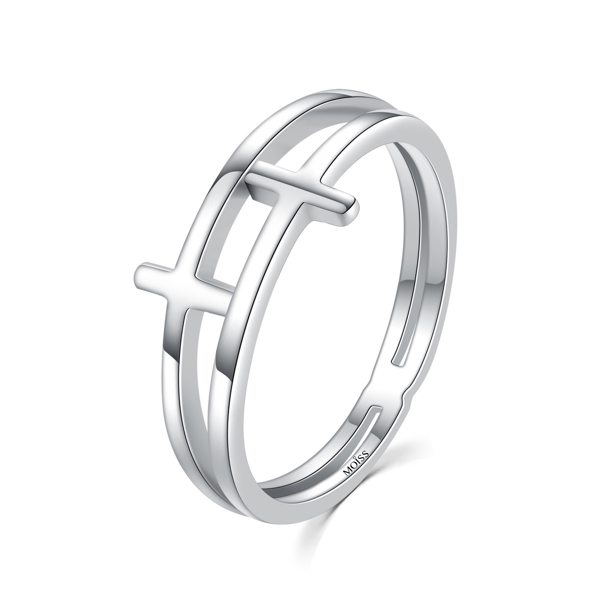MOISS Moiss stříbrný prsten dvojitý KŘÍŽ R0002151 Velikost 52 mm R0002155