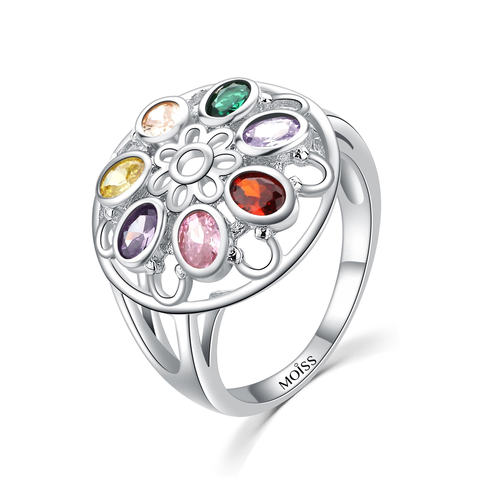 MOISS Moiss stříbrný prsten barevná KVĚTINA R0002164 Velikost 52 mm R0002164