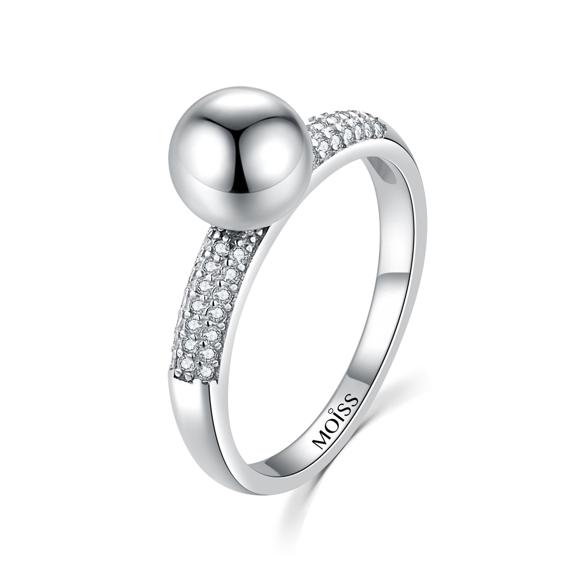 MOISS Moiss stříbrný prsten s bílými zirkony BALL R0002175 Velikost 52 mm R0002175