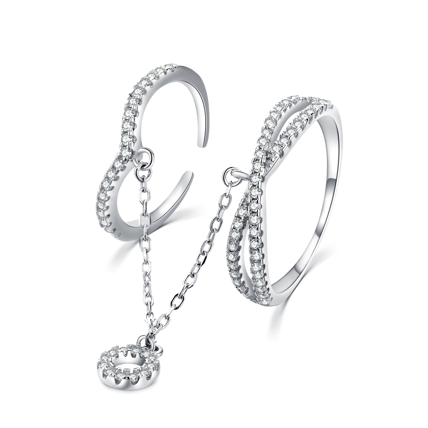 MOISS Moiss stříbrný prsten propojený řetízkem DUO BEAUTY II. R0002202 Velikost 56 mm R0002205