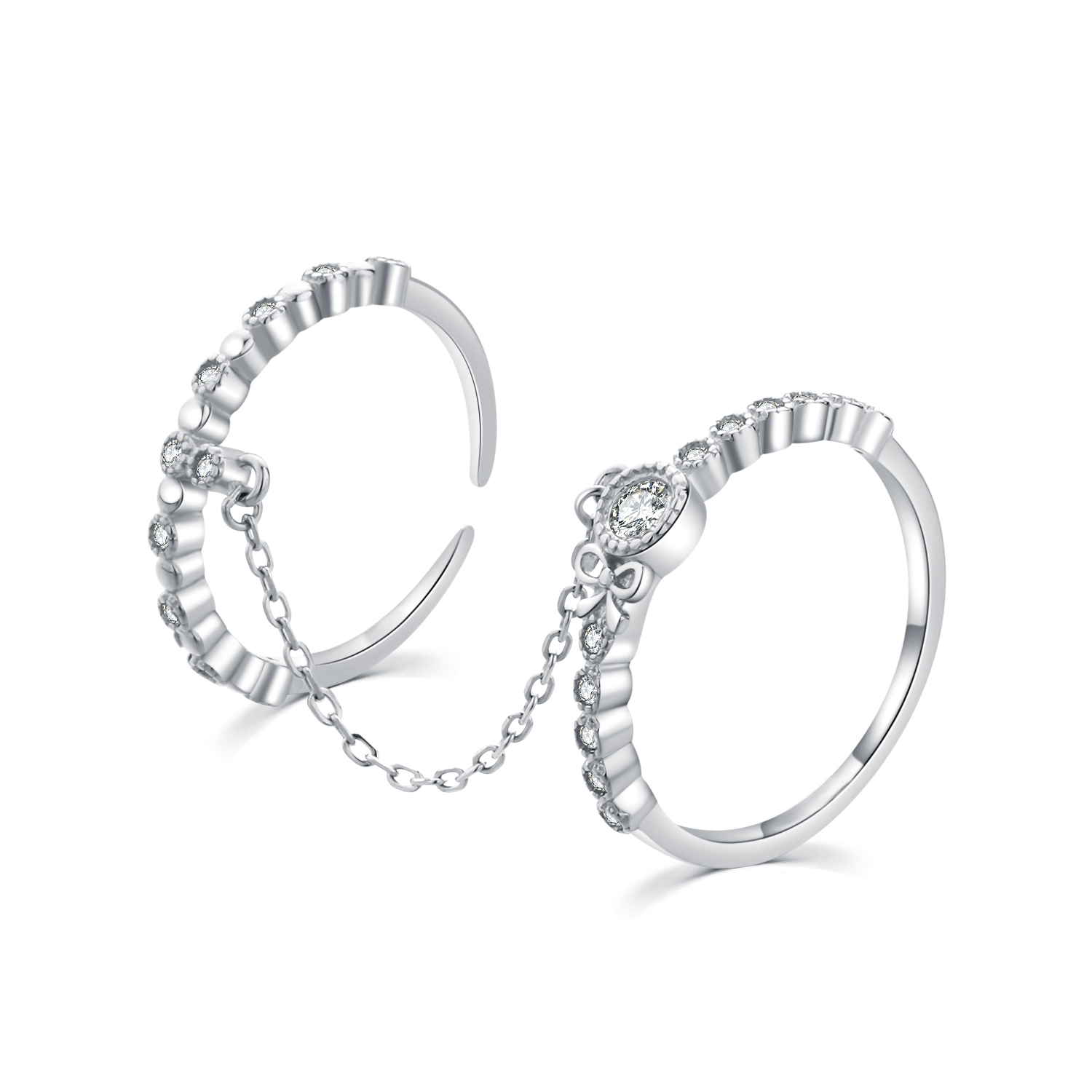 MOISS Moiss stříbrný prsten propojený řetízkem DUO BEAUTY III. R0002206 Velikost 52 mm R0002207