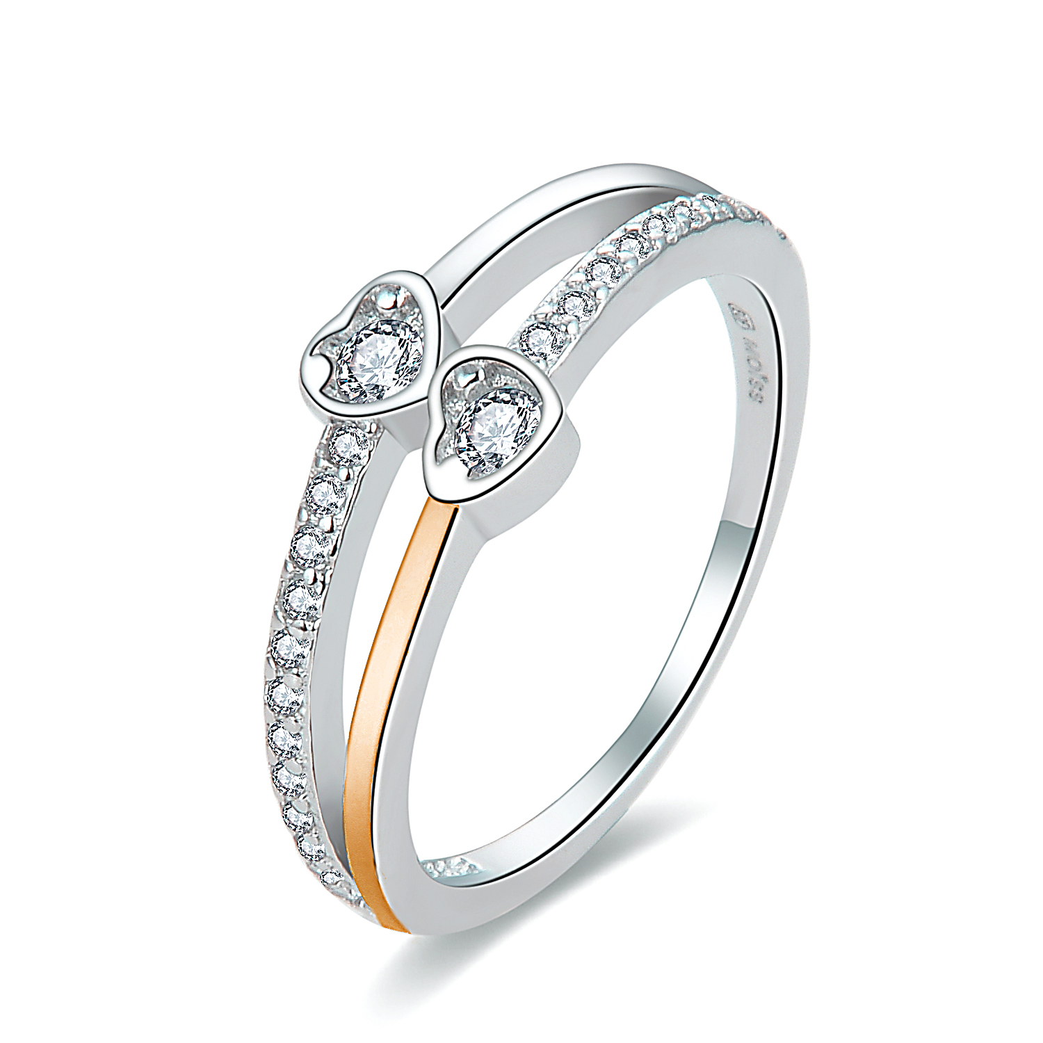 MOISS Moiss stříbrný prsten SRDCE BICOLOR ROSE R0002553 Velikost 56 mm R0002559