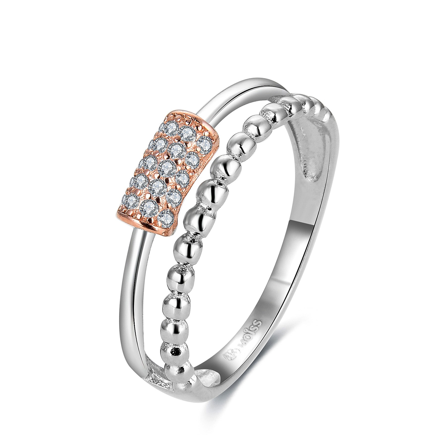 MOISS Moiss stříbrný prsten JOYCE BICOLOR ROSE R0002650 Velikost 60 mm R0002655