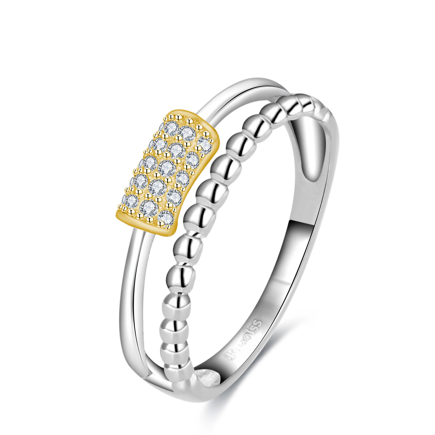 MOISS Moiss stříbrný prsten JOYCE BICOLOR GOLD R0002656 Velikost 52 mm R0002657