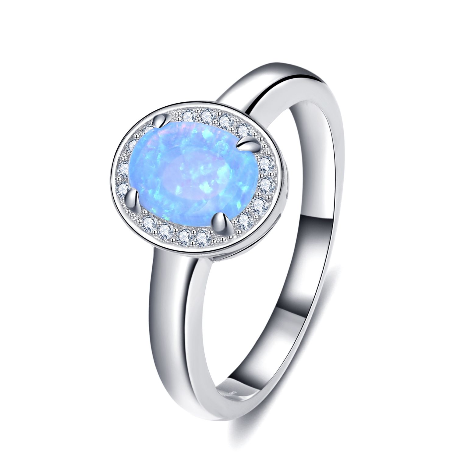 MOISS Moiss stříbrný prsten se světle modrým opálem AZALLY R0000911 Velikost 52 mm R0000911