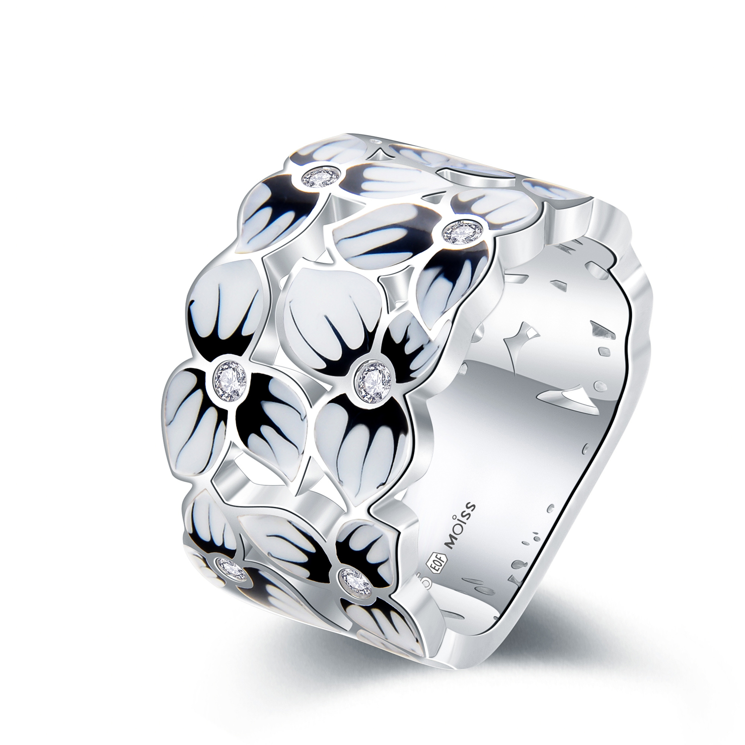 MOISS Moiss stříbrný prsten KVĚTINY smalt R0001531 Velikost 57 mm R0001532