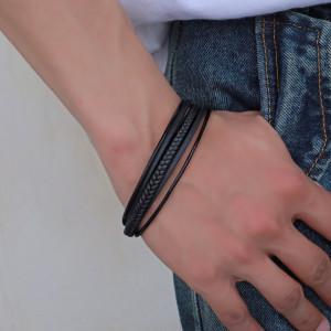 DIVERSE kožený náramek z oceli