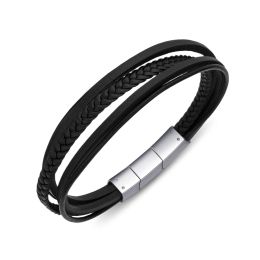 DIVERSE kožený náramek z oceli