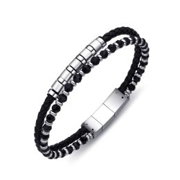 DIVERSE kožený náramek z oceli s kamenem