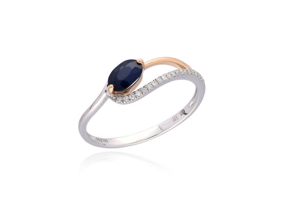 MOISS prsten z bílého zlata BICOLOR DIAMANT, SAFÍR