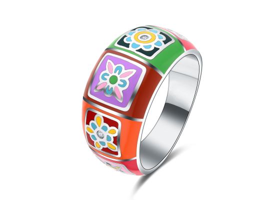 MOISS stříbrný prsten SMALT KVĚTINA