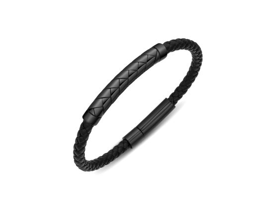 DIVERSE kožený náramek z oceli