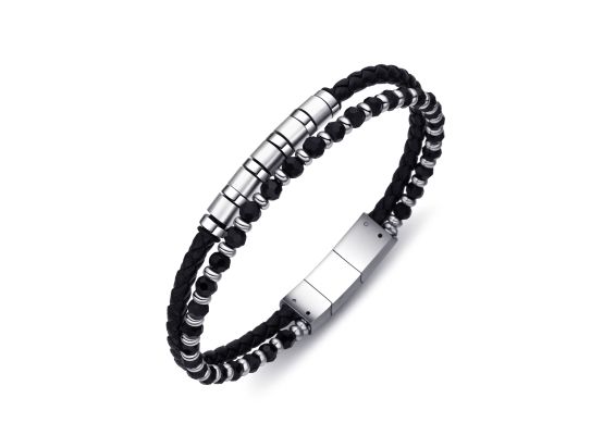 DIVERSE kožený náramek z oceli s kamenem