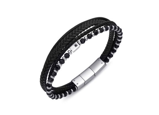 DIVERSE kožený náramek z oceli s kameny