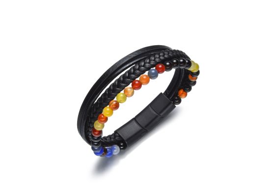 DIVERSE kožený náramek z oceli