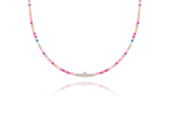 MOISS stříbrný korálkový náhrdelník SRDCE