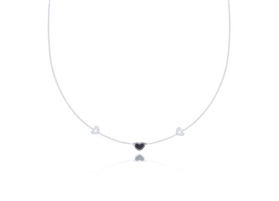 MOISS náhrdelník z bílého zlata SRDCE ONYX