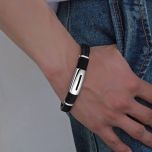 DIVERSE kožený náramek z oceli