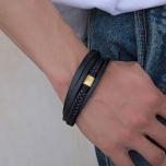 DIVERSE kožený náramek z oceli