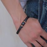 DIVERSE kožený náramek z oceli