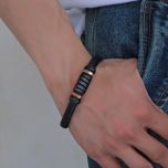 DIVERSE kožený náramek z oceli