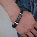 DIVERSE kožený náramek z oceli