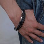 DIVERSE kožený náramek z oceli s kameny