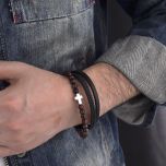 DIVERSE kožený náramek z oceli