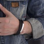 DIVERSE kožený náramek z oceli