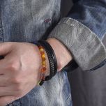 DIVERSE kožený náramek z oceli