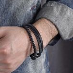 DIVERSE kožený náramek z oceli